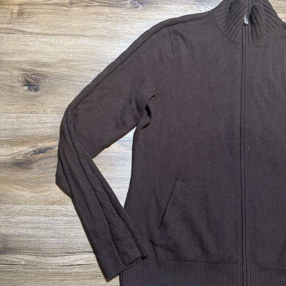 Ralph Lauren Golf Women's LARGE 100% Cashmere Full Zip Sweater Brown Cable Knit - Picture 2 of 14